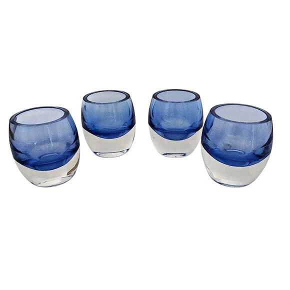 Set Of 4 Crate and Barrel Diva Votive Cobalt Blue Art Glass Candle Holder Poland - Picture 3 of 9